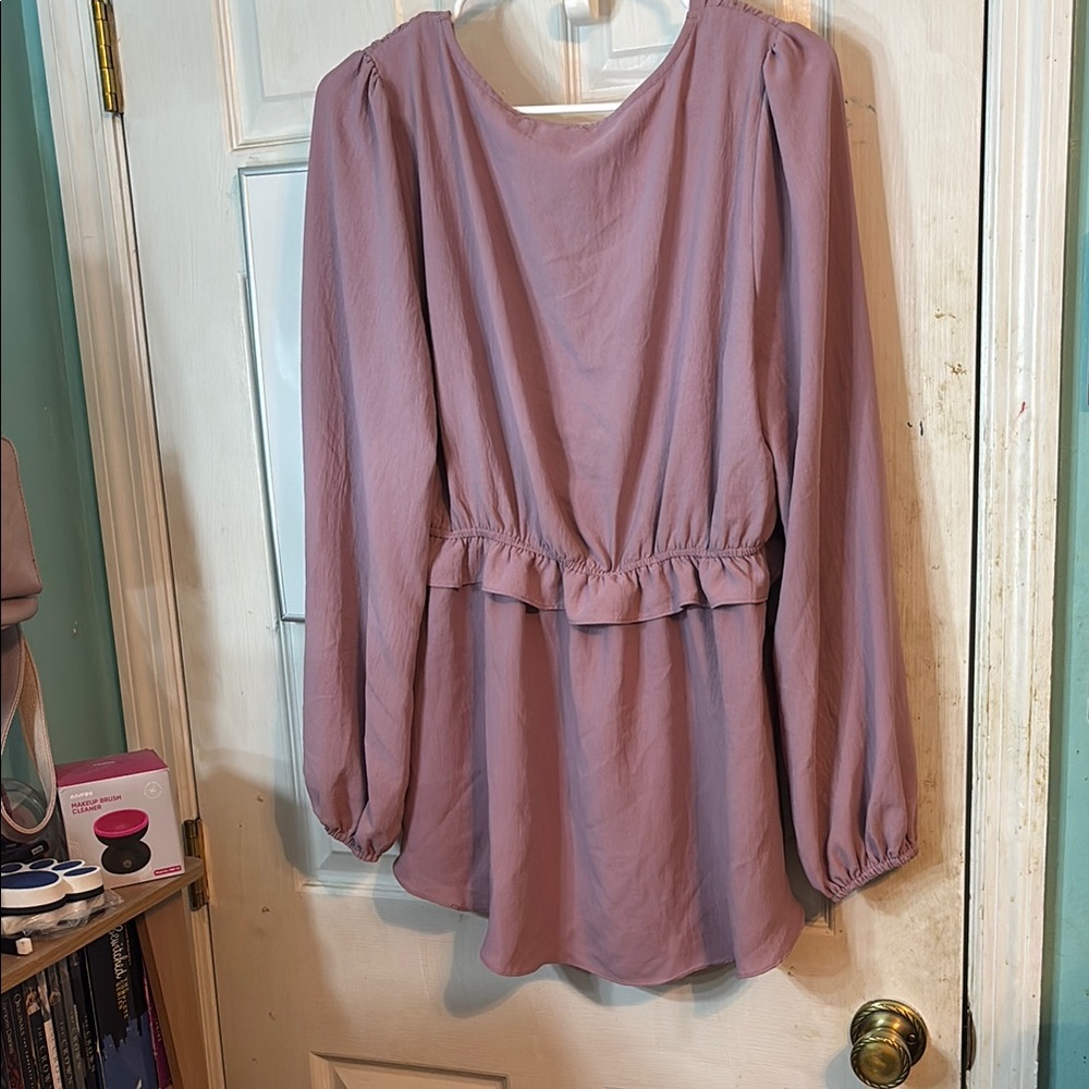 ODDY Mauve Long Sleeve Ruffle Peplum Blouse - Picture 6 of 6